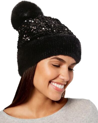 Babalet Winter Beanie Hats for Women Velvet Sequined Slouchy Skull Warm Fuzzy Pompon Cap Outdoor Windproof Ski Knit Cap in Kuwait