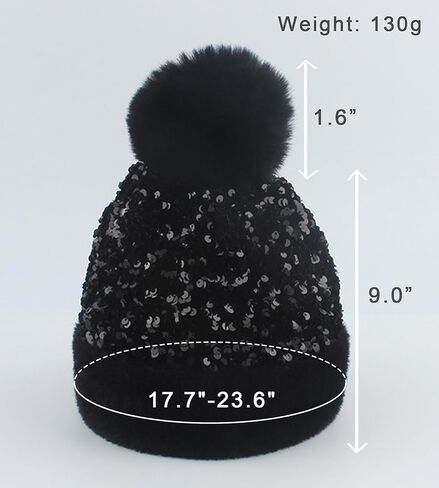 Babalet Winter Beanie Hats for Women Velvet Sequined Slouchy Skull Warm Fuzzy Pompon Cap Outdoor Windproof Ski Knit Cap in Kuwait