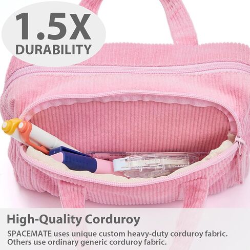 Pencil Case Pouch Bag School Supplies for Girls, Cute Aesthetic Corduroy Pen Case, Large Big Capacity Zipper Stationery Bag for Women Teen Adults, Pink, 1600ml in Kuwait
