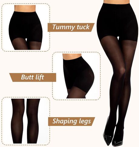 MANZI 2 Pairs Compression Pantyhose for Women Shaping Black Tights 10-15mmHg Support 50D Opaque Tights Compression Stockings in Saudi Arabia