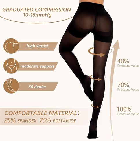MANZI 2 Pairs Compression Pantyhose for Women Shaping Black Tights 10-15mmHg Support 50D Opaque Tights Compression Stockings in Saudi Arabia