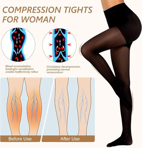 MANZI 2 Pairs Compression Pantyhose for Women Shaping Black Tights 10-15mmHg Support 50D Opaque Tights Compression Stockings in Saudi Arabia