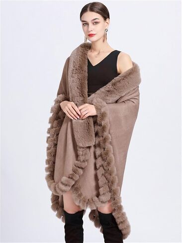 Obosoyo Wrap Cape Women Faux Fur Collar Shawl Knit Poncho Cloak Cardigan Coat Evening Dress in Saudi Arabia