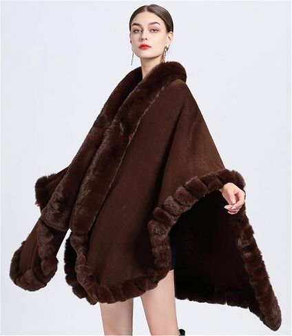 Obosoyo Wrap Cape Women Faux Fur Collar Shawl Knit Poncho Cloak Cardigan Coat Evening Dress in Saudi Arabia