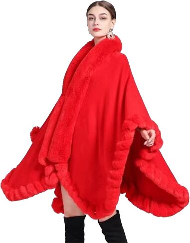 Obosoyo Wrap Cape Women Faux Fur Collar Shawl Knit Poncho Cloak Cardigan Coat Evening Dress in Saudi Arabia