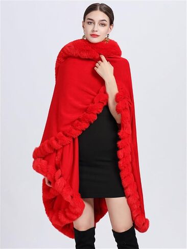 Obosoyo Wrap Cape Women Faux Fur Collar Shawl Knit Poncho Cloak Cardigan Coat Evening Dress in Saudi Arabia