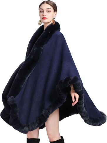 Obosoyo Wrap Cape Women Faux Fur Collar Shawl Knit Poncho Cloak Cardigan Coat Evening Dress in Saudi Arabia