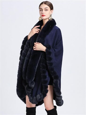 Obosoyo Wrap Cape Women Faux Fur Collar Shawl Knit Poncho Cloak Cardigan Coat Evening Dress in Saudi Arabia