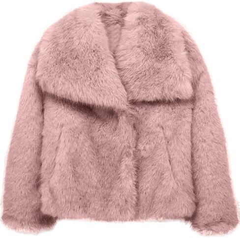Arssm Womens Fluffy Coat Faux Fur Cardigan Jacket Long Sleeve Lapel Faux Fur Coat Outwear Warm Winter in Kuwait