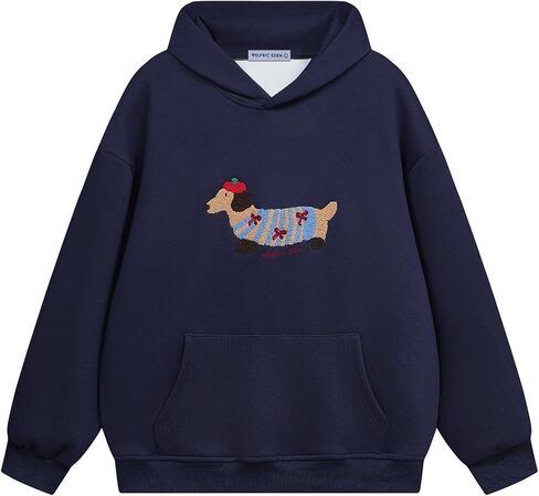 Aelfric Eden Cartoon Dog Hoodie Cute Hooded Sweatshirt Long Sleeve Pullover Oversized Hoodies 2024 Fall Outfits in Kuwait