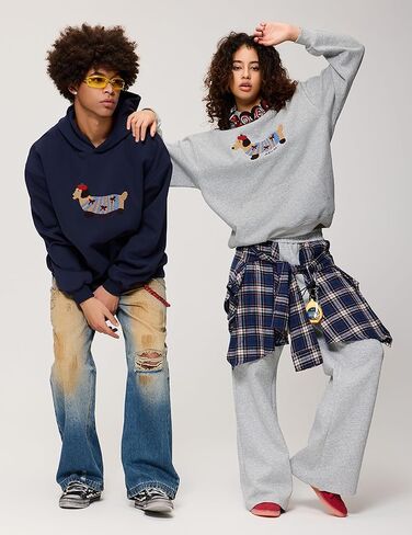 Aelfric Eden Cartoon Dog Hoodie Cute Hooded Sweatshirt Long Sleeve Pullover Oversized Hoodies 2024 Fall Outfits in Kuwait