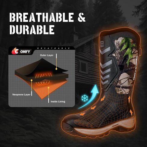 WOVENPAK Waterproof Rubber Boots for Men, Insulated Hunting Boots for Men with Steel Shank, 6mm Neoprene Anti-Slip Keep Warm Work Boots for Farm & Yard, Size 6-13 in Kuwait