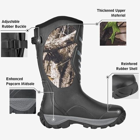 WOVENPAK Waterproof Rubber Boots for Men, Insulated Hunting Boots for Men with Steel Shank, 6mm Neoprene Anti-Slip Keep Warm Work Boots for Farm & Yard, Size 6-13 in Kuwait