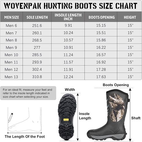 WOVENPAK Waterproof Rubber Boots for Men, Insulated Hunting Boots for Men with Steel Shank, 6mm Neoprene Anti-Slip Keep Warm Work Boots for Farm & Yard, Size 6-13 in Kuwait