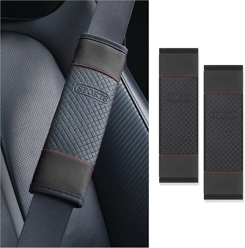 قطعتان من وسادة غطاء حزام مقعد السيارة الرياضية، وسادة حزام الأمان الجلدية مع مشبك من النايلون لحماية كتفيك، ملحقات داخلية عالمية للسيارات للسيارات وسيارات الدفع الرباعي والشاحنات (أسود/برتقالي) in Kuwait