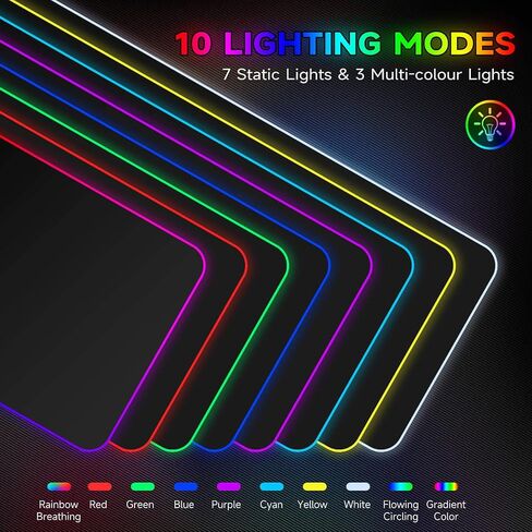Hcman RGB Gaming Mouse Pad, Large Mousepad with Led Light, PC Gaming Accessories Black Keyboard Pad for Desk, Non-Slip Rubber Base XXL Big Mouse Mat for Gamer Boy Men Gift (31.5 X 12 Inch) in Saudi Arabia