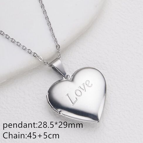 Heart Locket Necklace Pendant Dainty Memorial Keepsake Locket Necklace That Holds Pictures Stainless Steel Heart Photo Box Necklace for Women Lover Mother Father Daughter Son Fashion Jewelry Gifts in Kuwait