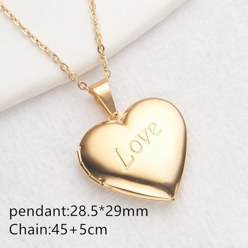 Heart Locket Necklace Pendant Dainty Memorial Keepsake Locket Necklace That Holds Pictures Stainless Steel Heart Photo Box Necklace for Women Lover Mother Father Daughter Son Fashion Jewelry Gifts in Kuwait