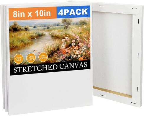 4 Pack Stretched Canvas Boards for Painting 8x10 Inch,Canvas Boards,Cotton Blank Canvas,Boards & Panels for Painting Acrylic and Oil, Art Supplies for Adults and Teens (4 Pack-8x10 Inch) in Saudi Arabia