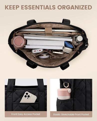 LOVEVOOK Tote Bag for Women, Quilted Puffer 15.6 Inch Laptop Handbag with Zipper, Large Lightweight Shoulder Bag in Kuwait