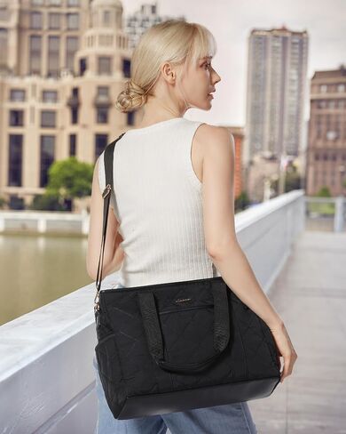 LOVEVOOK Tote Bag for Women, Quilted Puffer 15.6 Inch Laptop Handbag with Zipper, Large Lightweight Shoulder Bag in Kuwait