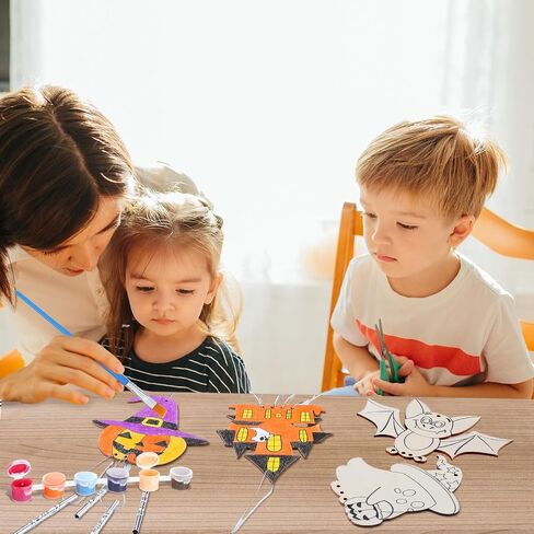 24 Sets Halloween Wind Chimes Craft for Kids Make Your Own Wooden Wind Chime DIY Coloring Hanging Wind Chime Wood Arts and Crafts for Halloween Party Favor Supplies Home Classroom Activities in Saudi Arabia