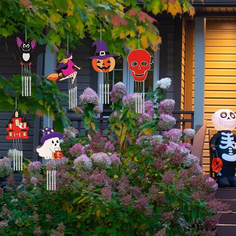 24 Sets Halloween Wind Chimes Craft for Kids Make Your Own Wooden Wind Chime DIY Coloring Hanging Wind Chime Wood Arts and Crafts for Halloween Party Favor Supplies Home Classroom Activities in Saudi Arabia