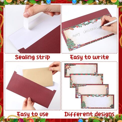 Zhanmai 60 Pieces Christmas Envelopes Letter Size #10 Holiday Envelopes Xmas Self Adhesive Envelopes for Mailing Office Business Wedding Birthday Cash Note Party Gift Supplies, 4.13 x 9.53 Inch in Kuwait