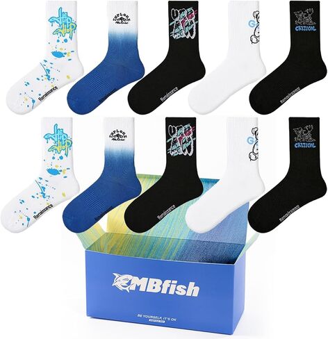 Novelty Socks Super Value 5 Pairs Set for Men boys Socks Sporty Mid Calf Socks Casual Cotton Socks Gradient in Saudi Arabia