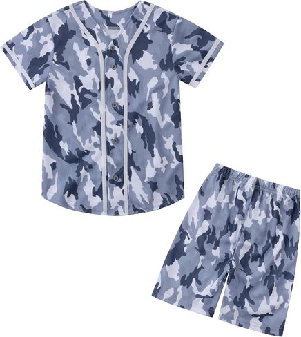 Boys Camouflage Short Sleeve T-Shirt and Shorts Set 2 Piece Summer Camo Baseball Clothes Outfit for Kids Ages 2-14 in Kuwait