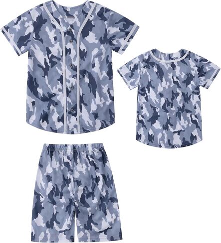 Boys Camouflage Short Sleeve T-Shirt and Shorts Set 2 Piece Summer Camo Baseball Clothes Outfit for Kids Ages 2-14 in Kuwait
