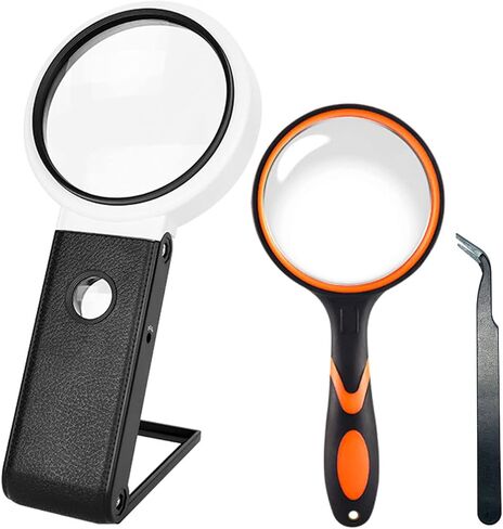 مكبر WWZMDiB 6X 25X مع تصميم خفيف وحامل قابل للطي، 8 عدسة مكبرة مضيئة بمصابيح LED، تعمل بالبطارية أو USB، ومكبر محمول 10X، مناسب للعمل القريب والقراءة والطوابع والخرائط والمجوهرات in Kuwait