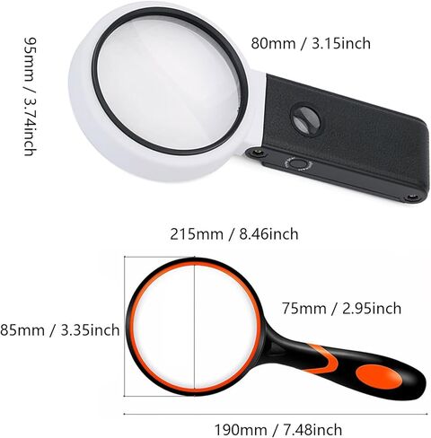 مكبر WWZMDiB 6X 25X مع تصميم خفيف وحامل قابل للطي، 8 عدسة مكبرة مضيئة بمصابيح LED، تعمل بالبطارية أو USB، ومكبر محمول 10X، مناسب للعمل القريب والقراءة والطوابع والخرائط والمجوهرات in Kuwait