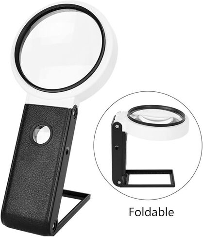 مكبر WWZMDiB 6X 25X مع تصميم خفيف وحامل قابل للطي، 8 عدسة مكبرة مضيئة بمصابيح LED، تعمل بالبطارية أو USB، ومكبر محمول 10X، مناسب للعمل القريب والقراءة والطوابع والخرائط والمجوهرات in Kuwait