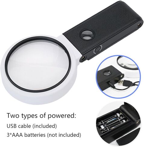 مكبر WWZMDiB 6X 25X مع تصميم خفيف وحامل قابل للطي، 8 عدسة مكبرة مضيئة بمصابيح LED، تعمل بالبطارية أو USB، ومكبر محمول 10X، مناسب للعمل القريب والقراءة والطوابع والخرائط والمجوهرات in Kuwait