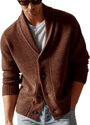 Runcati Mens Shawl Collar Cardigan Sweater Casual Button Down Winter Ribbed Chunky Knitted Sweaters in Saudi Arabia