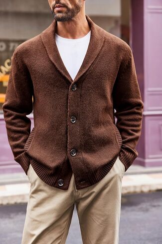 Runcati Mens Shawl Collar Cardigan Sweater Casual Button Down Winter Ribbed Chunky Knitted Sweaters in Saudi Arabia