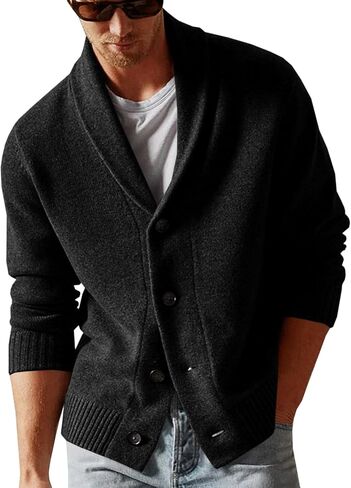 Runcati Mens Shawl Collar Cardigan Sweater Casual Button Down Winter Ribbed Chunky Knitted Sweaters in Saudi Arabia