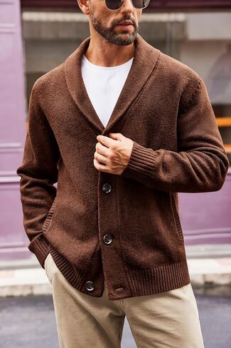 Runcati Mens Shawl Collar Cardigan Sweater Casual Button Down Winter Ribbed Chunky Knitted Sweaters in Saudi Arabia
