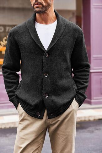 Runcati Mens Shawl Collar Cardigan Sweater Casual Button Down Winter Ribbed Chunky Knitted Sweaters in Saudi Arabia