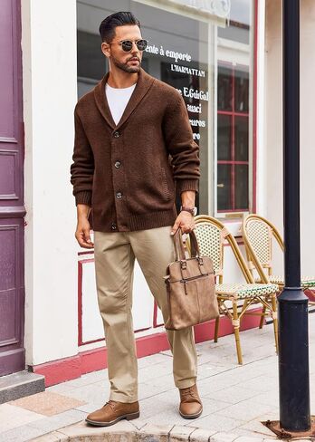 Runcati Mens Shawl Collar Cardigan Sweater Casual Button Down Winter Ribbed Chunky Knitted Sweaters in Saudi Arabia