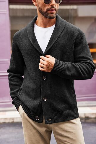 Runcati Mens Shawl Collar Cardigan Sweater Casual Button Down Winter Ribbed Chunky Knitted Sweaters in Saudi Arabia
