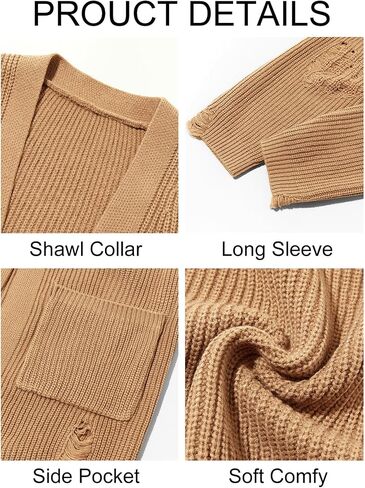 Runcati Men's Long Cardigan Sweater Casual Open Front Shawl Collar Long Sleeve Ripped Sweater with Pockets in Saudi Arabia