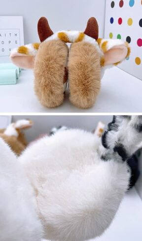 Faux Fur Earmuffs for Women Girls Cute Cow Cartoon Ear Covers Foldable Fleece Ear Muffs Outdoor Warm Earmuffs in Saudi Arabia