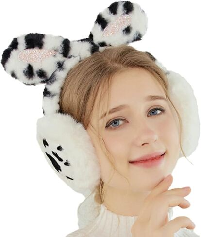 Faux Fur Earmuffs for Women Girls Cute Cow Cartoon Ear Covers Foldable Fleece Ear Muffs Outdoor Warm Earmuffs in Saudi Arabia