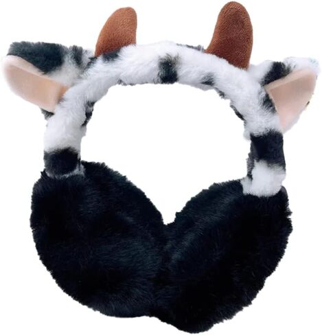 Faux Fur Earmuffs for Women Girls Cute Cow Cartoon Ear Covers Foldable Fleece Ear Muffs Outdoor Warm Earmuffs in Saudi Arabia