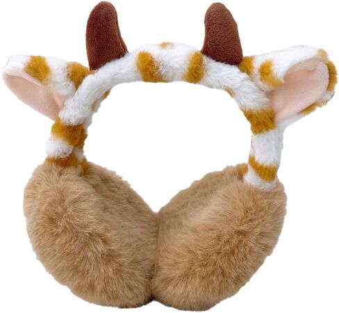 Faux Fur Earmuffs for Women Girls Cute Cow Cartoon Ear Covers Foldable Fleece Ear Muffs Outdoor Warm Earmuffs in Saudi Arabia