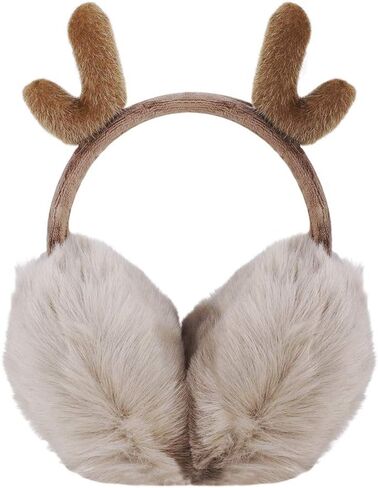 Holiberty Cute Deer Horn Fox Cat Ear Muffs Headband Women Girls Fuzzy Fur Earmuffs Ear Warmers Covers Xmas Winter Accessories in Saudi Arabia