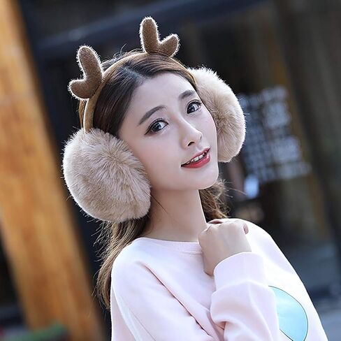 Holiberty Cute Deer Horn Fox Cat Ear Muffs Headband Women Girls Fuzzy Fur Earmuffs Ear Warmers Covers Xmas Winter Accessories in Saudi Arabia