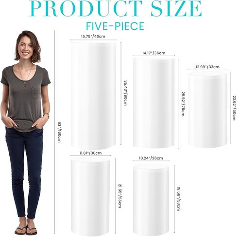 Cylinder Stands for Party White Pedestal Stand Set of 5, Cylinder Tables Round Pedestal Display Plinth Pillars Dessert Table with 5PCS Cake Stand for Wedding Ceremony Birthday Art Decor in Saudi Arabia